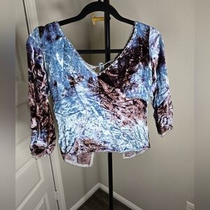 Betsey Johnson Blue and Brown Velvet Blouse